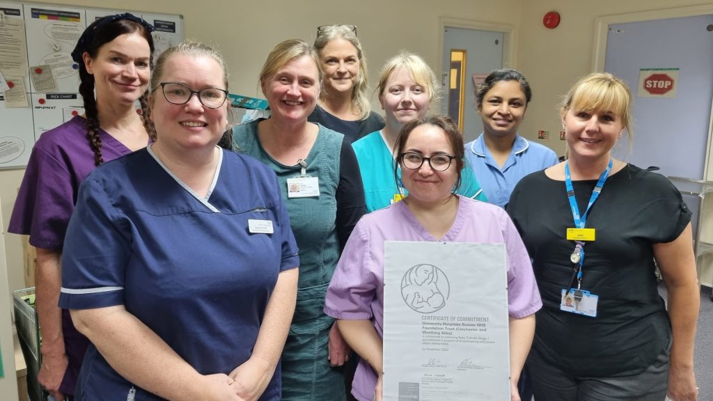 Worthing maternity unit posing with the certificate of commitment