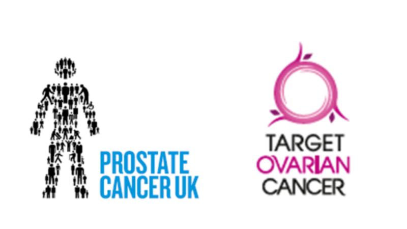 Image of the logos for Prostate Cancer UK and Target Ovarian Cancer charities