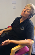 A person relaxing in a chair