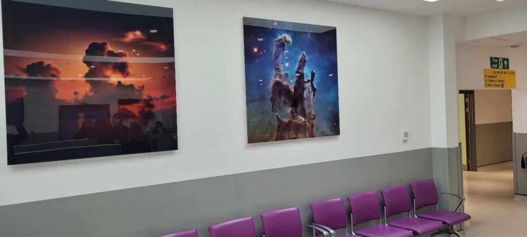 Images on display in the main patient waiting room 