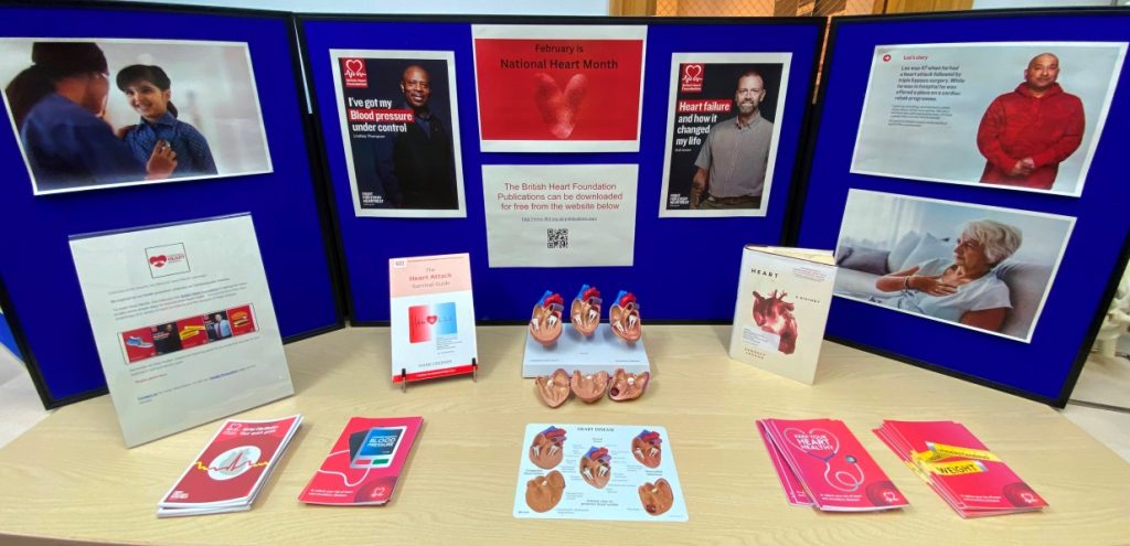 Photograph showing the display of health promotion materials available from the Library at Princess Royal Hospital