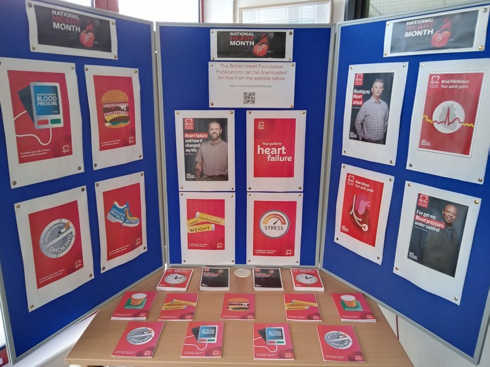 Photograph showing the display of health promotion materials available from the Library at Royal Sussex County Hospital