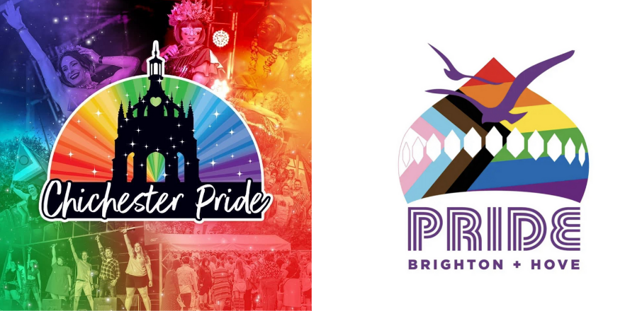 Chichester Pride and Pride Brighton and Hove logos