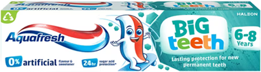 Showing Aquafresh toothpaste for 6-8 years old.