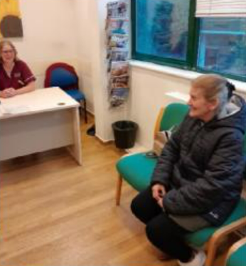 Maria in the waiting room