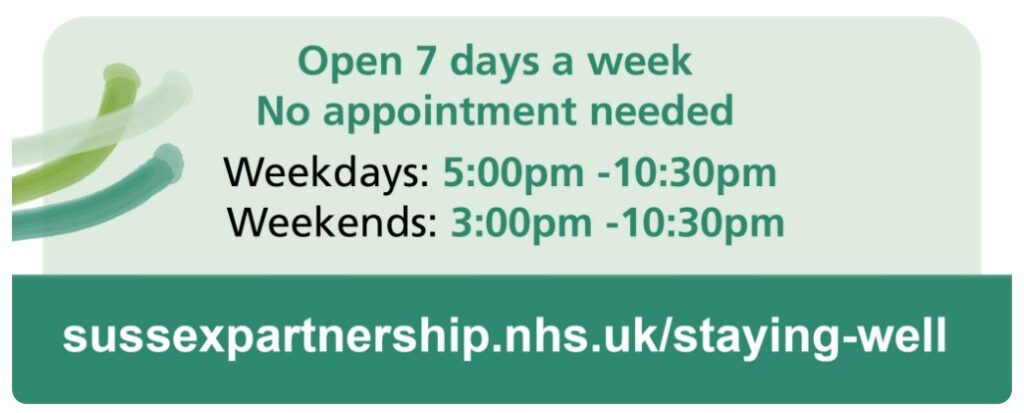 Staywell: services do not require an appointment or professional referral and are open from 5pm to 10.30pm on weekdays, and from 3pm to 10.30pm at weekends, including throughout Christmas and New Year