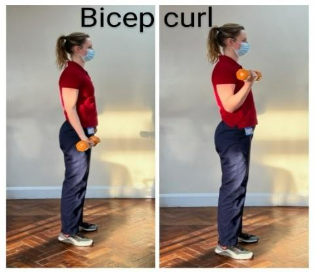 Someone doing a Bicep curl.