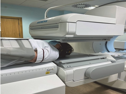 A patient having a scan