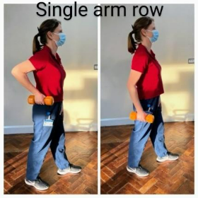 A person holding weights.