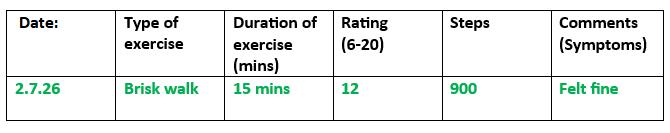 An example of an exercise diary