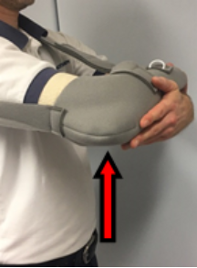 Wearing your sling, use your uninured arm to help lift your operated arm gently in the air and move it forwards and upwards.