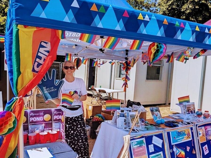Photograph of woman in an event shelter