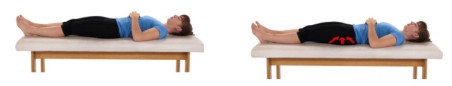 Patient lying on a bed and squeezing their buttocks.