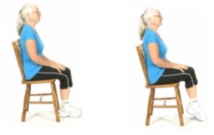 Person sitting in a chair doing heel exercises