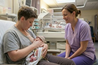 A woman breastfeeding.