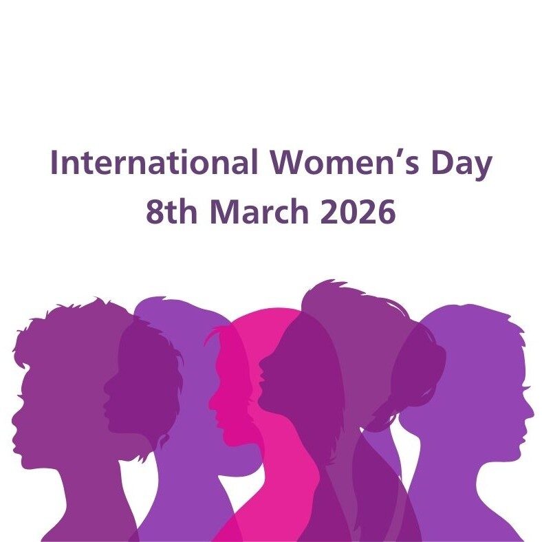 Silhouettes of women's heads with text saying International Women's Day 8th March 2026