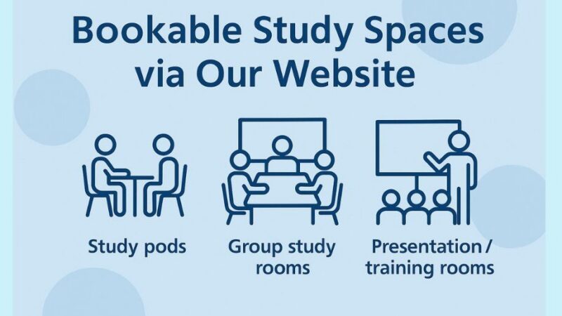 Illustrations of people using different study spaces