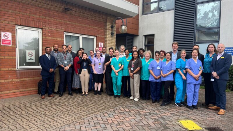 Colleagues gathered outside Worthing Hospital for Super Saturday event