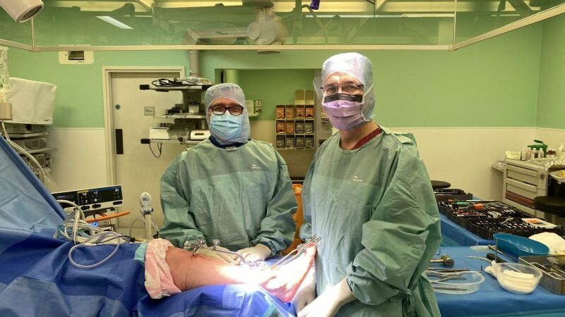 Image of Mr Stephen Bendall and Mr Joel Vernois in surgery