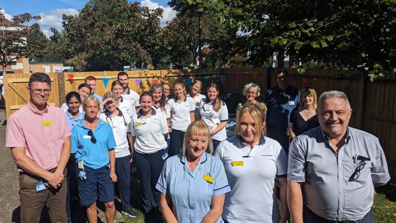 The physiotherapy team gathered at the opening of the therapy garden