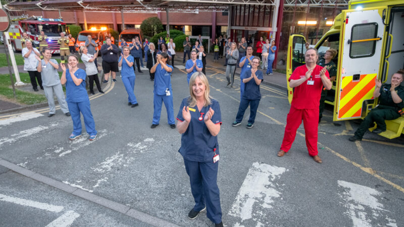 Clap for Carers - Emergency services and key workers join NHS staff at the Princess Royal Hospital, Haywards Heath, to thank them for their care of Covid-19 patients.  Brighton and  Sussex University Hospitals Trust, West Sussex, UK